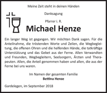 Traueranzeige von Michael Henze  von Magdeburger Volksstimme
