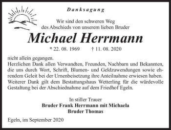 Traueranzeige von Michael Herrmann  von Magdeburger Volksstimme