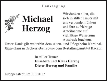 Traueranzeige von Michael Herzog  von Magdeburger Volksstimme