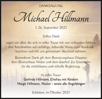 Traueranzeige von Michael Hillmann  von Magdeburger Volksstimme