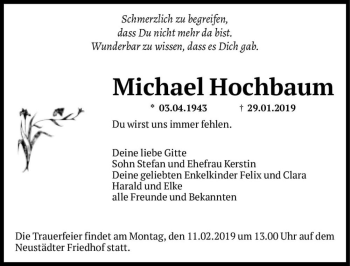 Traueranzeige von Michael Hochbaum  von Magdeburger Volksstimme