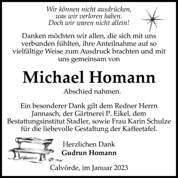 Traueranzeige von Michael Homann  von Magdeburger Volksstimme