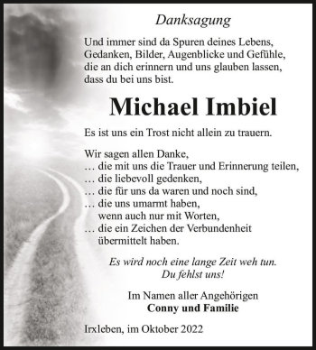 Traueranzeige von Michael Imbiel  von Magdeburger Volksstimme