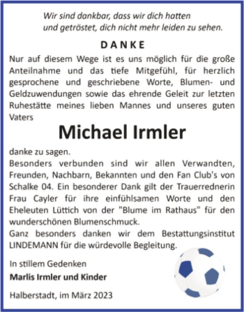 Traueranzeige von Michael Irmler  von Magdeburger Volksstimme