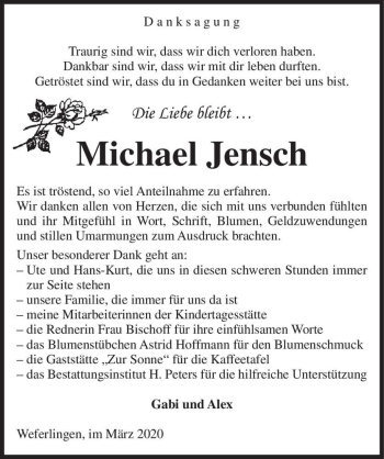 Traueranzeige von Michael Jensch  von Magdeburger Volksstimme