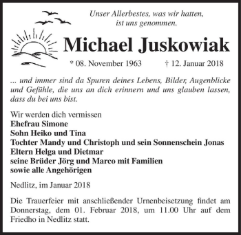 Traueranzeige von Michael Juskowiak  von Magdeburger Volksstimme