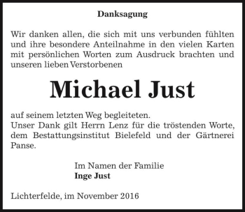 Traueranzeige von Michael Just  von Magdeburger Volksstimme
