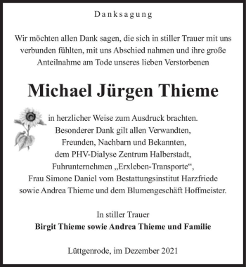 Traueranzeige von Michael Jürgen Thieme  von Magdeburger Volksstimme