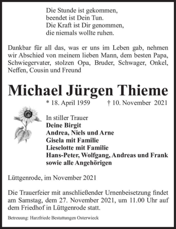 Traueranzeige von Michael Jürgen Thieme  von Magdeburger Volksstimme