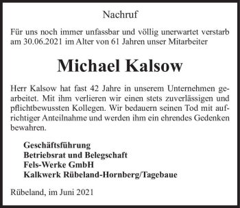 Traueranzeige von Michael Kalsow  von Magdeburger Volksstimme