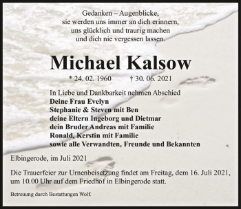 Traueranzeige von Michael Kalsow  von Magdeburger Volksstimme