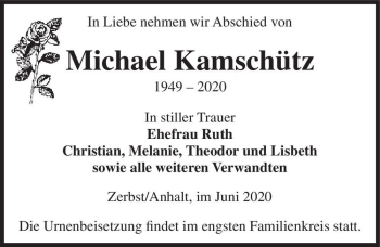 Traueranzeige von Michael Kamschütz  von Magdeburger Volksstimme
