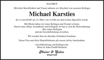 Traueranzeige von Michael Karsties  von Magdeburger Volksstimme