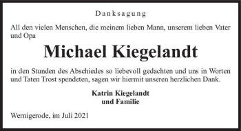 Traueranzeige von Michael Kiegelandt  von Magdeburger Volksstimme