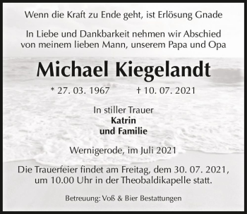 Traueranzeige von Michael Kiegelandt  von Magdeburger Volksstimme