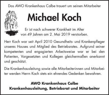 Traueranzeige von Michael Koch  von Magdeburger Volksstimme