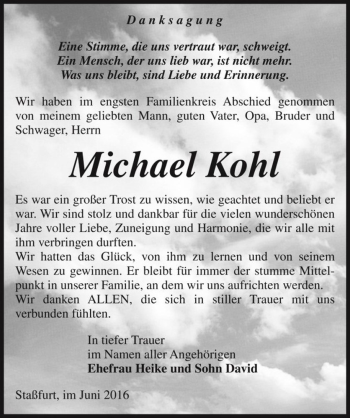 Traueranzeige von Michael Kohl  von Magdeburger Volksstimme