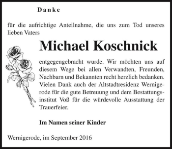 Traueranzeige von Michael Koschnick  von Magdeburger Volksstimme