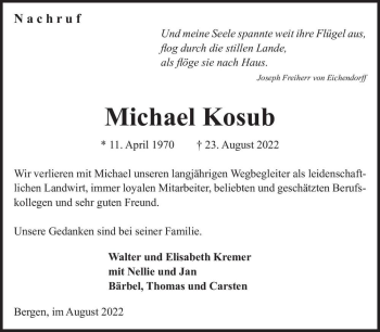 Traueranzeige von Michael Kosub  von Magdeburger Volksstimme
