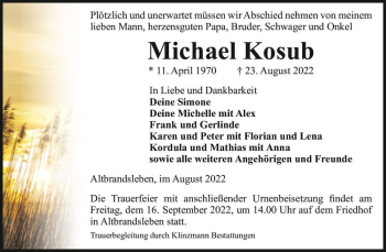 Traueranzeige von Michael Kosub  von Magdeburger Volksstimme