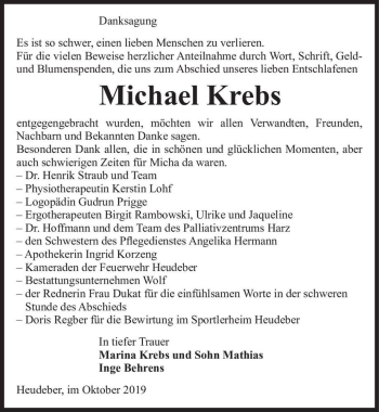 Traueranzeige von Michael Krebs  von Magdeburger Volksstimme
