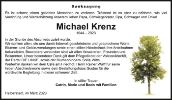 Traueranzeige von Michael Krenz  von Magdeburger Volksstimme