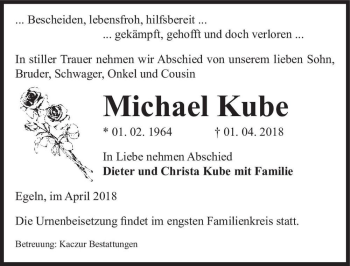 Traueranzeige von Michael Kube  von Magdeburger Volksstimme