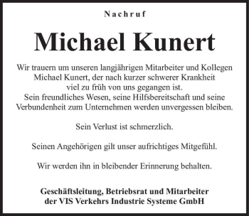Traueranzeige von Michael Kunert  von Magdeburger Volksstimme