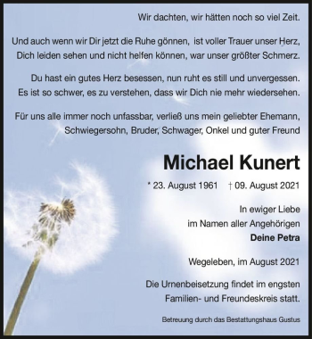 Traueranzeige von Michael Kunert  von Magdeburger Volksstimme