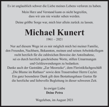 Traueranzeige von Michael Kunert  von Magdeburger Volksstimme