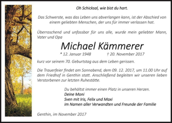 Traueranzeige von Michael Kämmerer  von Magdeburger Volksstimme