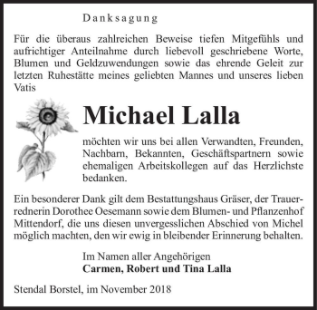 Traueranzeige von Michael Lalla  von Magdeburger Volksstimme