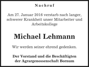 Traueranzeige von Michael Lehmann  von Magdeburger Volksstimme