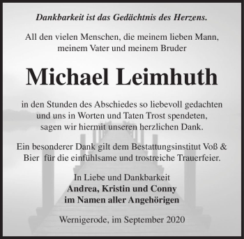 Traueranzeige von Michael Leimhuth  von Magdeburger Volksstimme