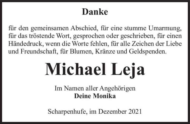 Traueranzeigen von Michael Leja