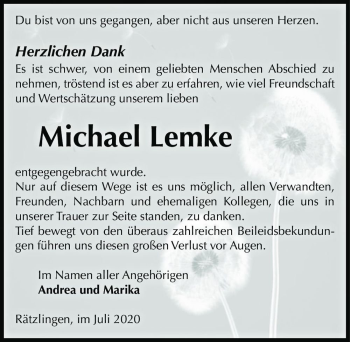 Traueranzeige von Michael Lemke  von Magdeburger Volksstimme