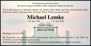 Traueranzeige von Michael Lemke  von Magdeburger Volksstimme
