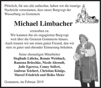 Traueranzeige von Michael Limbacher  von Magdeburger Volksstimme