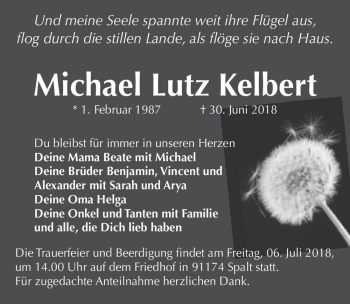 Traueranzeige von Michael Lutz Kelbert  von Magdeburger Volksstimme