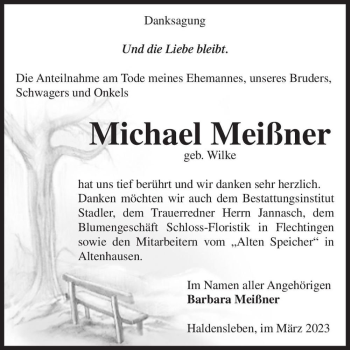 Traueranzeige von Michael Meißner (geb. Wilke)  von Magdeburger Volksstimme