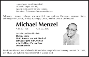Traueranzeige von Michael Menzel  von Magdeburger Volksstimme