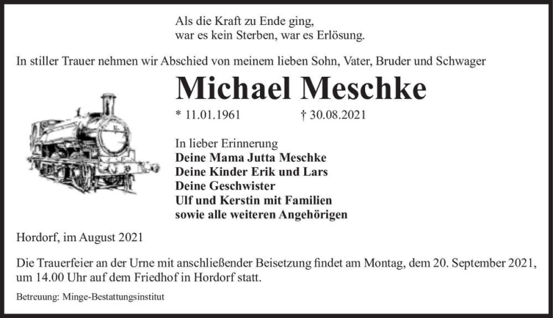  Traueranzeige für Michael Meschke  vom 14.09.2021 aus Magdeburger Volksstimme