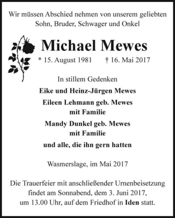 Traueranzeige von Michael Mewes  von Magdeburger Volksstimme