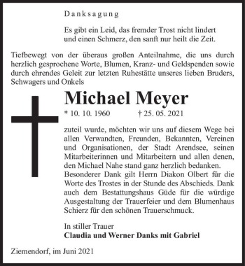 Traueranzeige von Michael Meyer  von Magdeburger Volksstimme