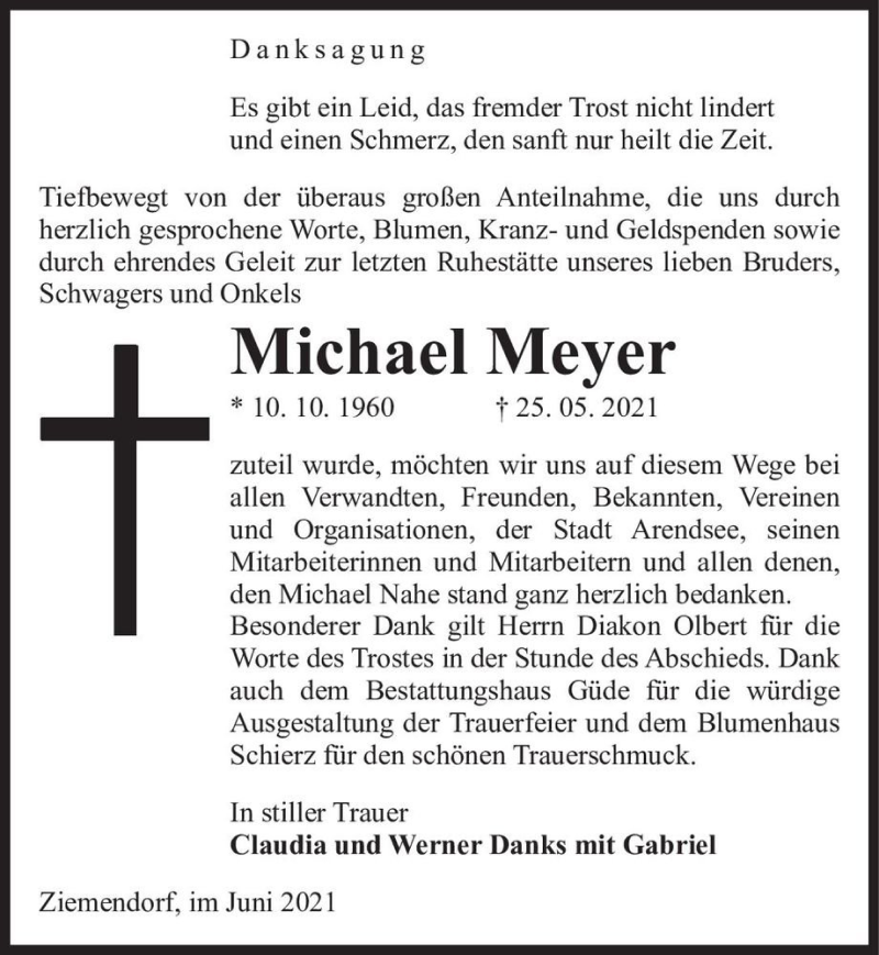  Traueranzeige für Michael Meyer  vom 19.06.2021 aus Magdeburger Volksstimme