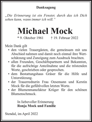 Traueranzeige von Michael Mock  von Magdeburger Volksstimme