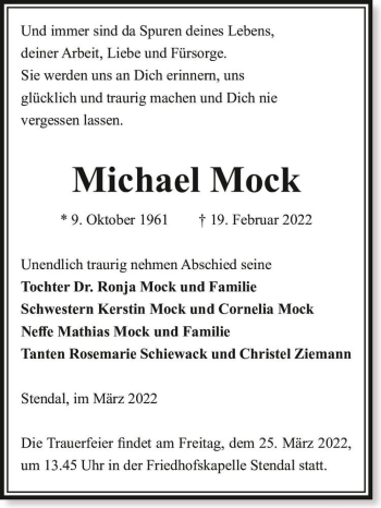 Traueranzeige von Michael Mock  von Magdeburger Volksstimme