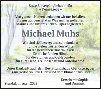 Traueranzeige von Michael Muhs  von Magdeburger Volksstimme