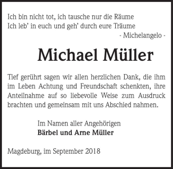 Traueranzeige von Michael Müller  von Magdeburger Volksstimme