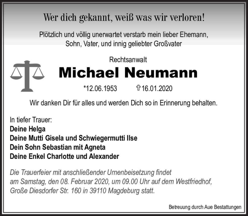  Traueranzeige für Michael Neumann  vom 25.01.2020 aus Magdeburger Volksstimme